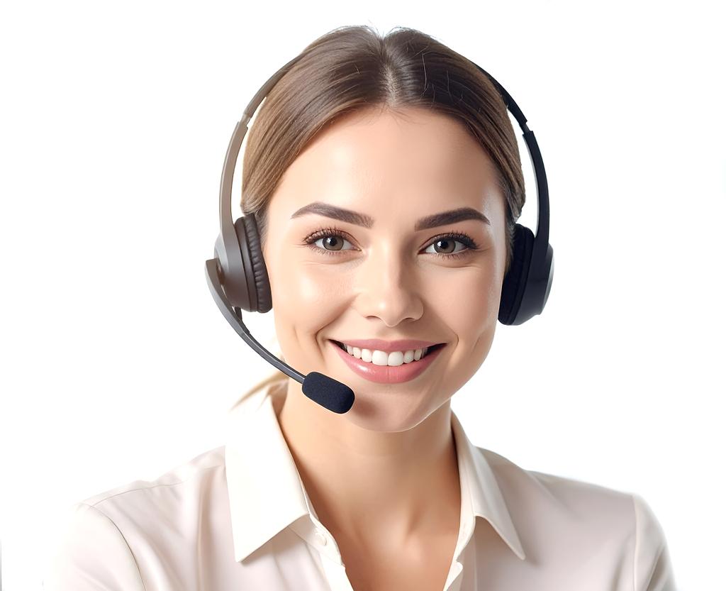 Friendly customer support representative with headset at modern office